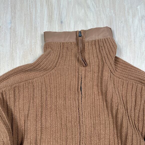 FLX Camel Brown Ribbed Knit Full Zip Sweater Jacket Drawstring Pockets Large - Picture 3 of 14